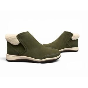 Vionic Norwood Olive Water-Repellent Suede Leather Zip Ankle Booties Women’s 11